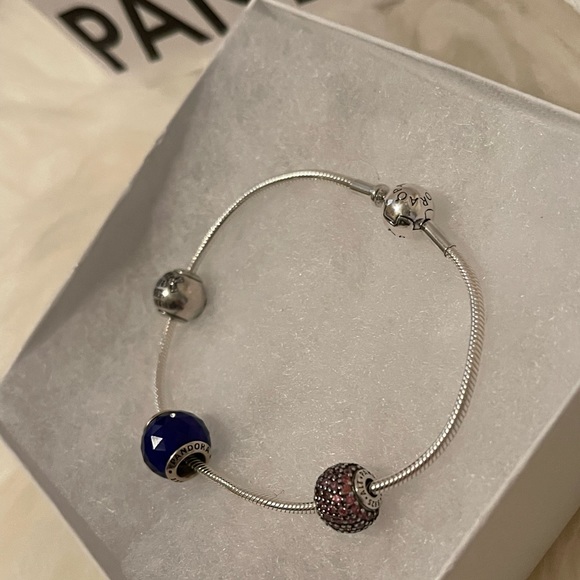 Authentic PANDORA Sterling Silver (Thin)Essence Bracelet w/3 pandora Charm (New) - Picture 2 of 5